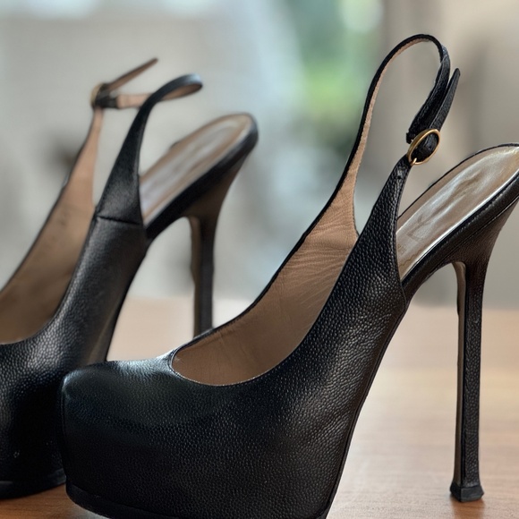 Yves Saint Laurent - Black, Platform, Sling Back Stiletto - Size 37 (US - 7) - Picture 1 of 10